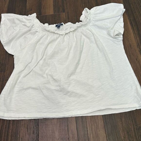 Chaps Ralph Lauren White Ruffle Off Shoulder 100% Cotton Top Size XXL - Picture 6 of 12
